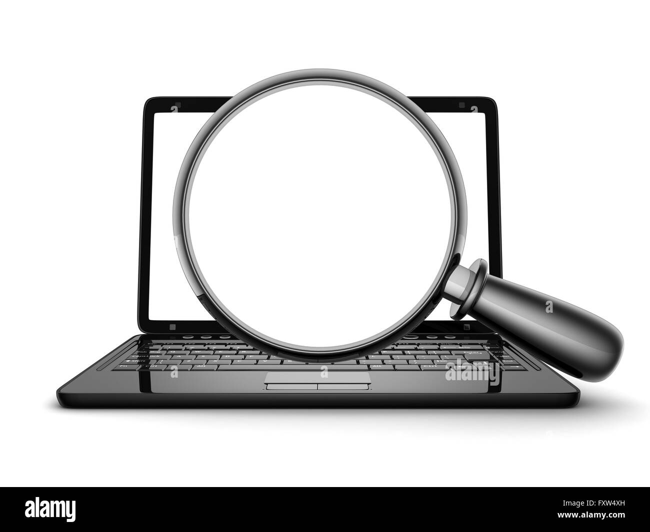 Laptop and lens (done in 3d, symbol search) Stock Photo