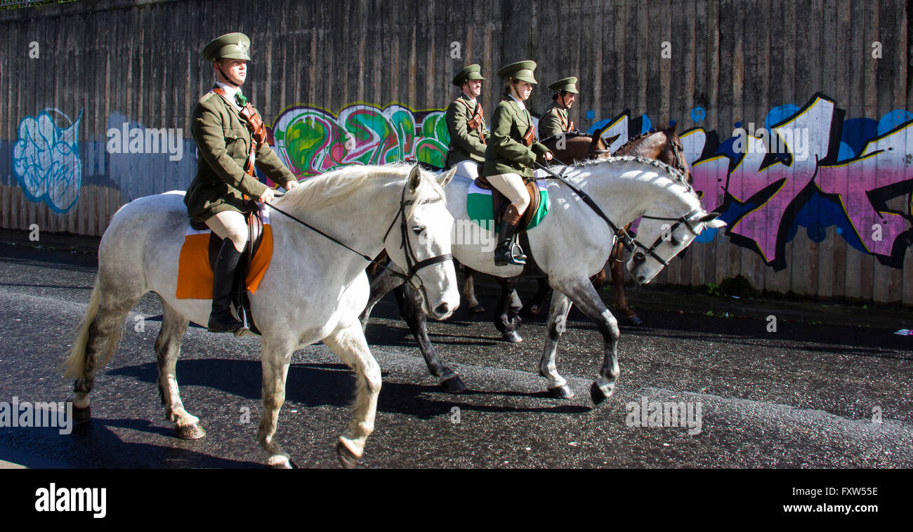 Horses parading in Easter Rising parade in Derry. Stock Photo