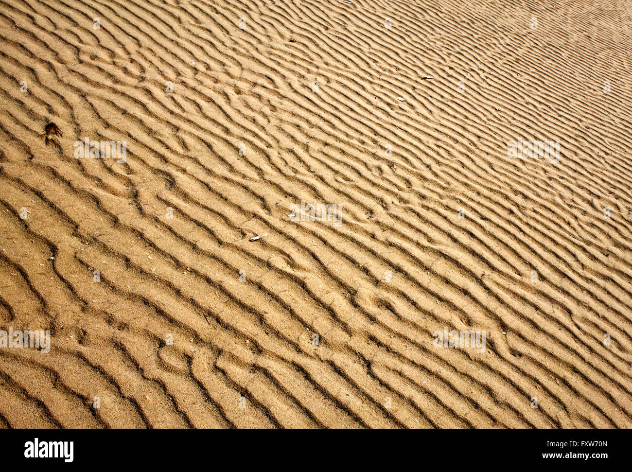 Sand and tide patterns in the sand on the beach at Brancaster, Norfolk, England, United Kingdom. Stock Photo