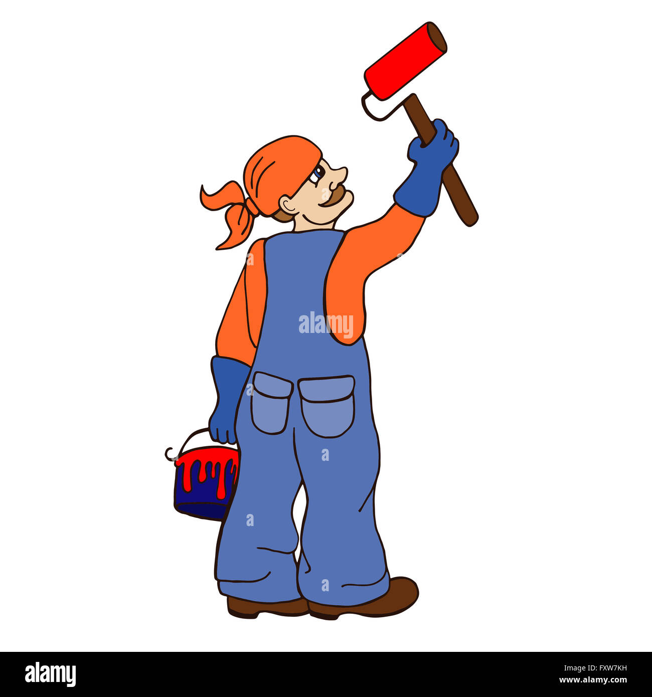 Cartoon painter holding a paintbrush. illustration with simple gradients. All in a single layer. Stock Photo