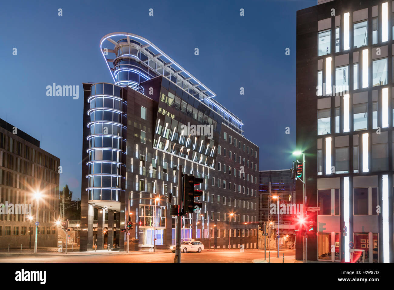 Modern Architecture, Spree Eck, Office building, twilight, Berlin , Germany Stock Photo