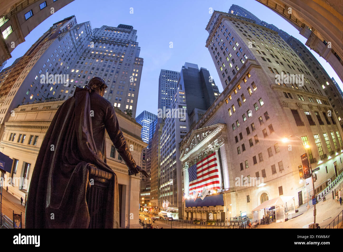 Statue of George Washington , New York Stock Exchange, Wall Street New York City Stock Photo