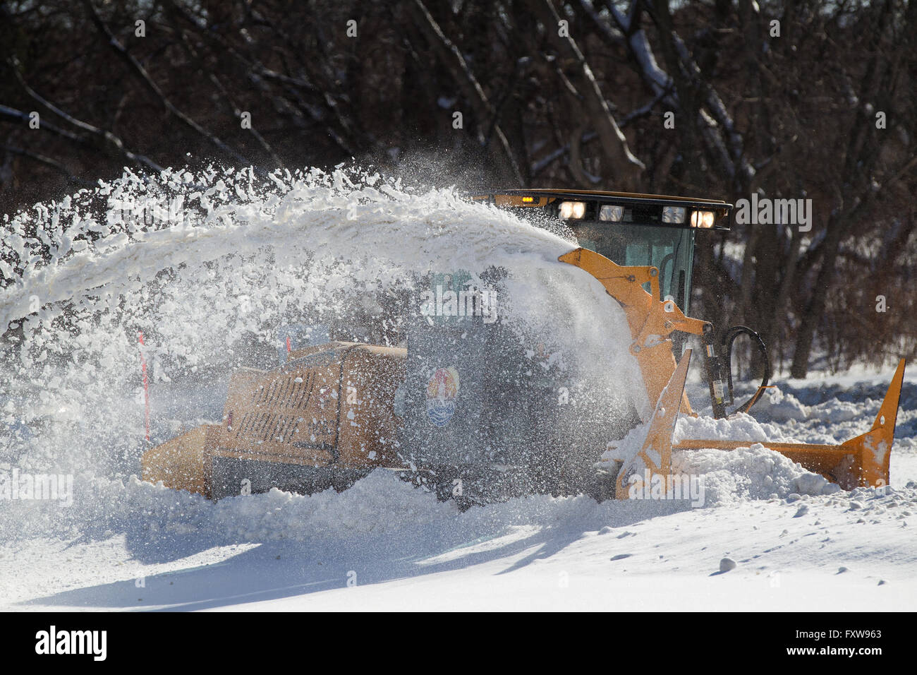 A snow plow clears a sidewalk in Kingston, Ont., on Thursday Feb. 18