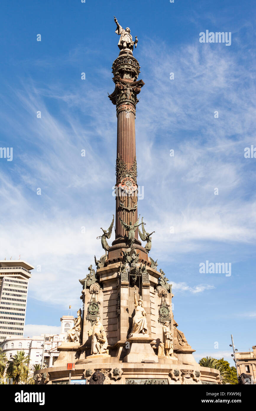 Christopher Columbus Monument, La Rambla, Barcelona, Spain Stock Photo