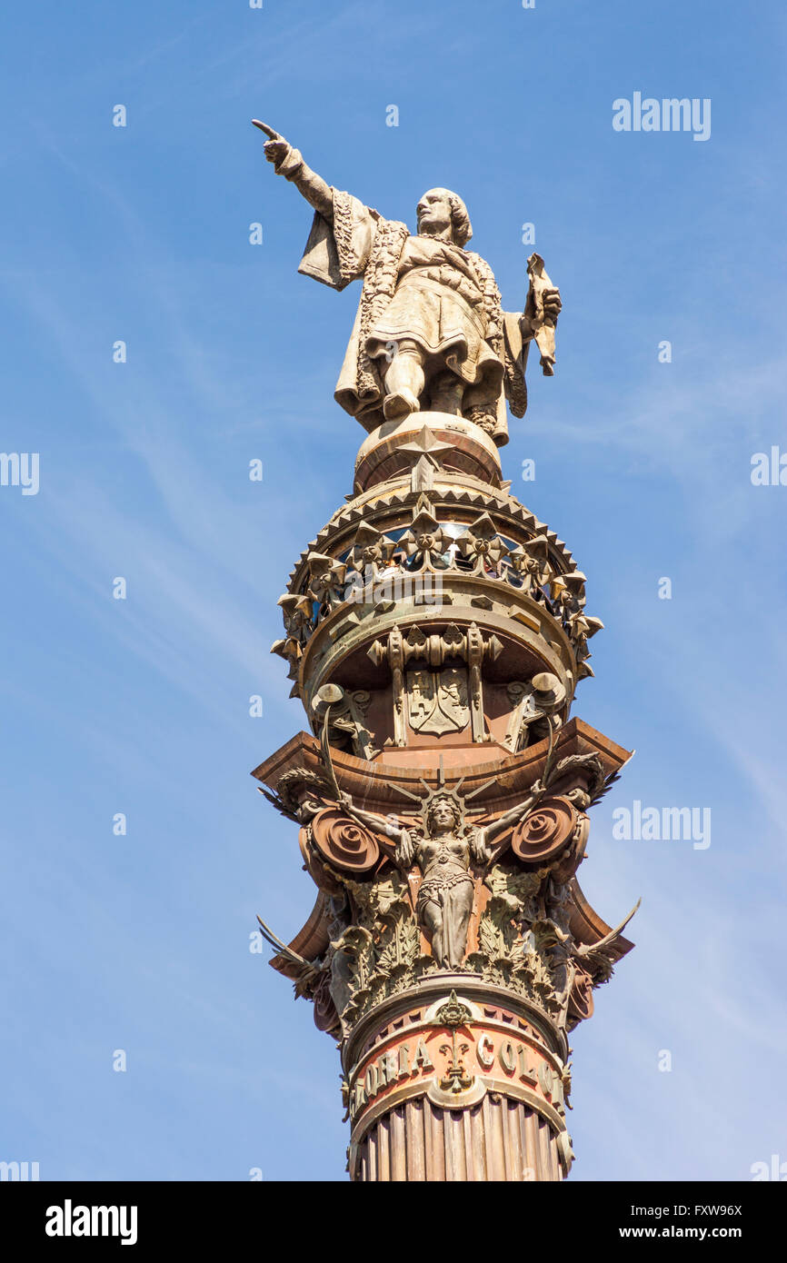Christopher Columbus Monument, La Rambla, Barcelona, Spain Stock Photo