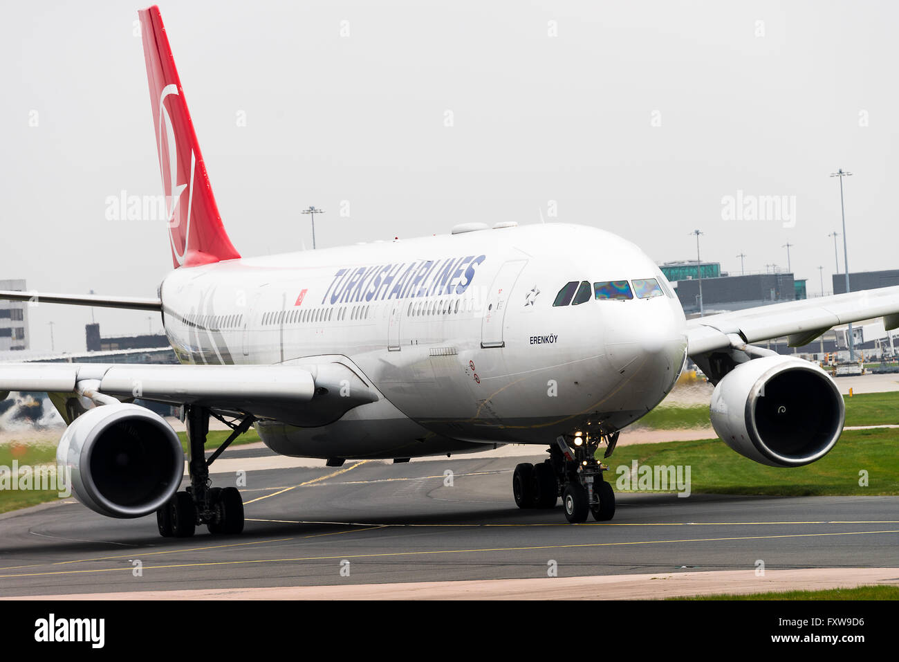 Turkish Airlines Airbus A330-203 Airliner TC-JIM Taxiing at Manchester International Airport England United Kingdom UK Stock Photo