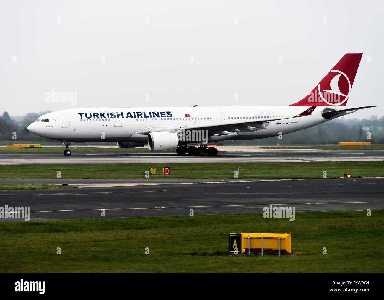 Turkish Airlines Airbus A330-203 Airliner TC-JIM Taking Off at Manchester International Airport England United Kingdom UK Stock Photo
