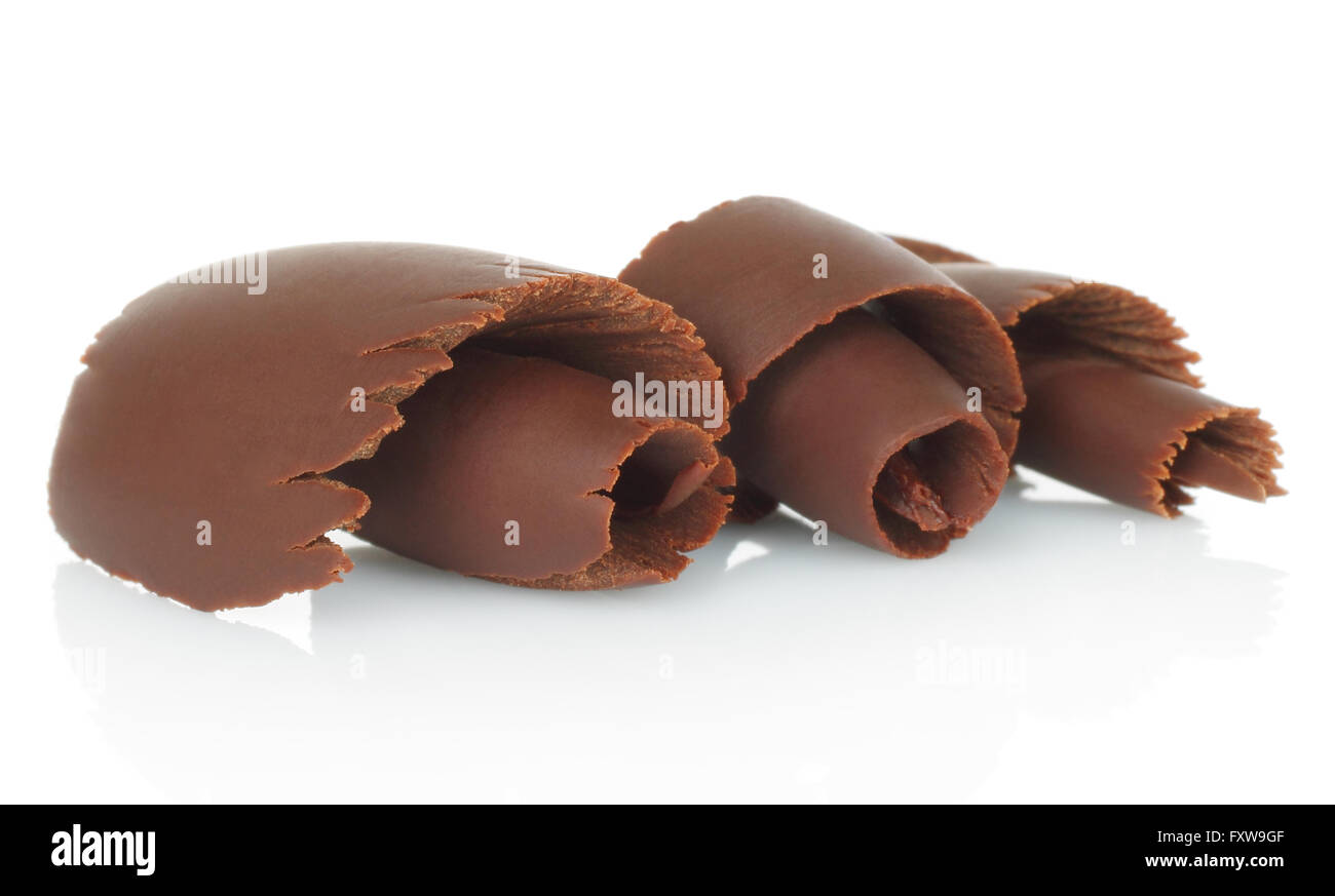 Chocolate shavings on white background Stock Photo