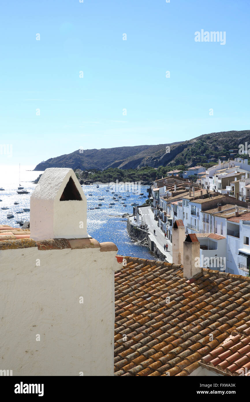 A view of pretty white washed Cadaques, on the Cap de Creus peninsular, in Catalonia, on the Costa Brava, Spain, Europe Stock Photo
