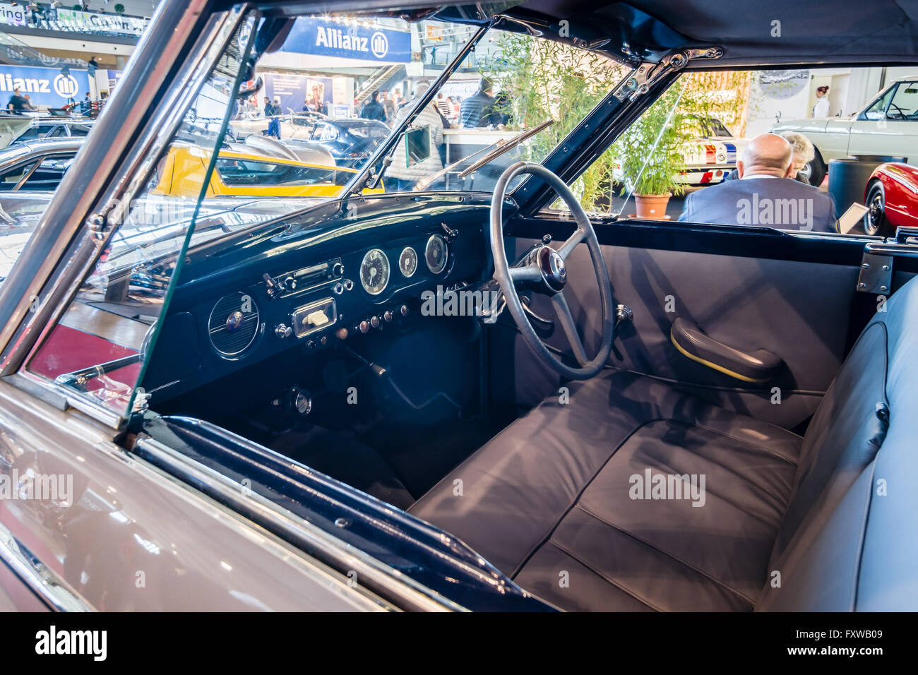 Cabin of luxury car Hotchkiss Anjou 2050 Cabriolet by Worblaufen, 1950. Stock Photo