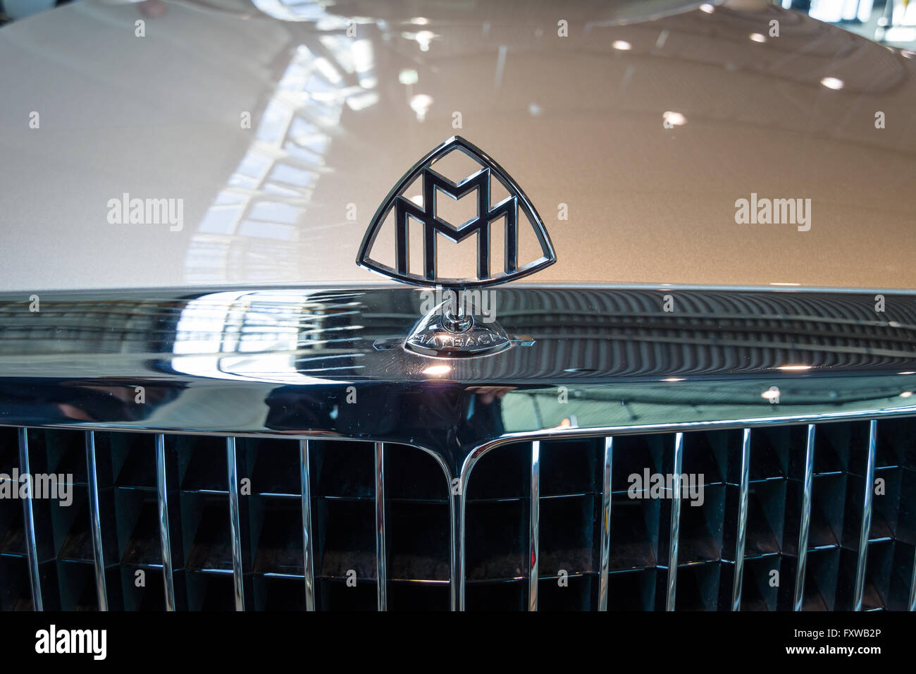 Hood ornament of full-size luxury car Maybach 57S, 2006. Stock Photo