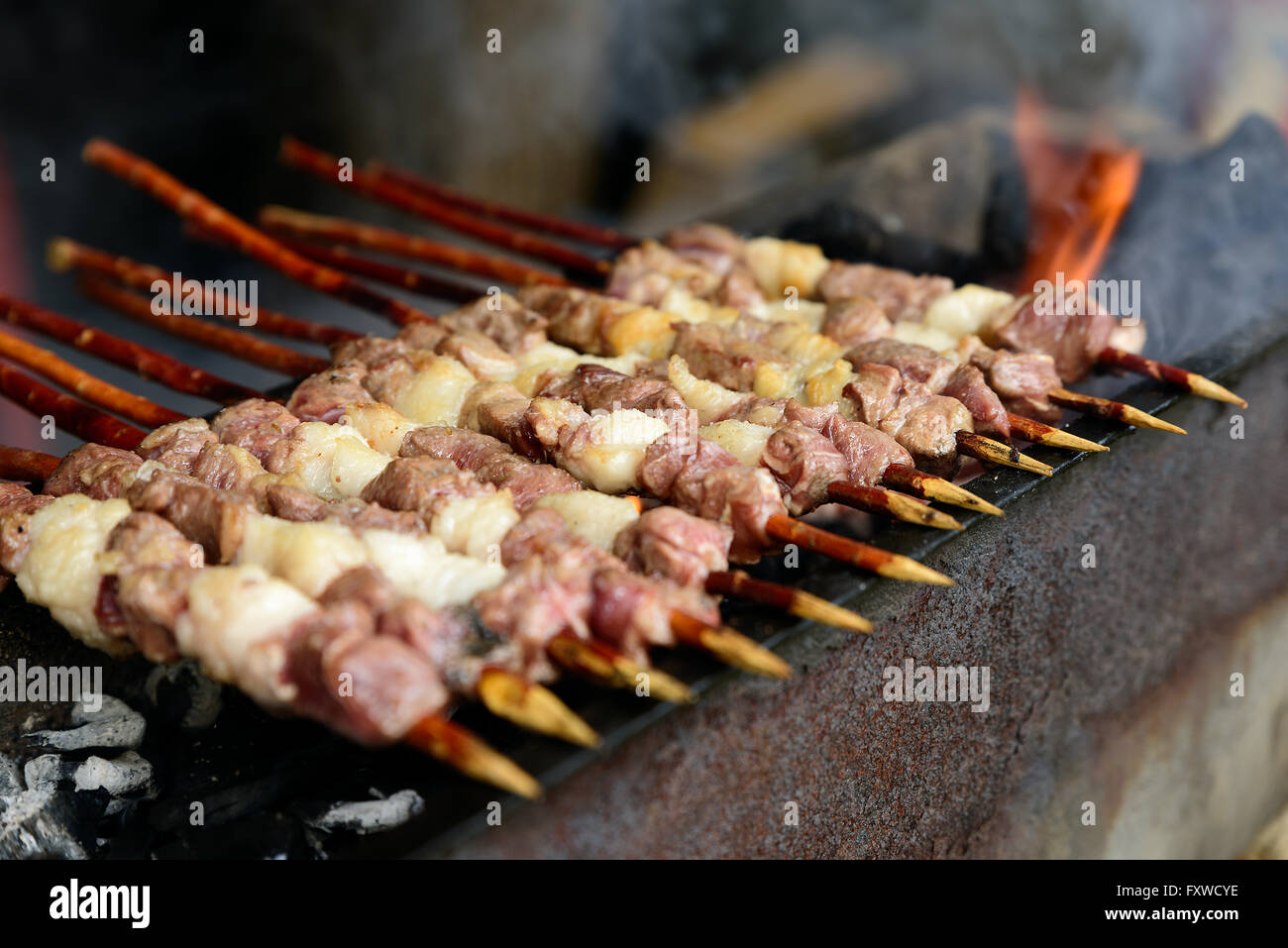 Charcoal grilled lamb string Stock Photo