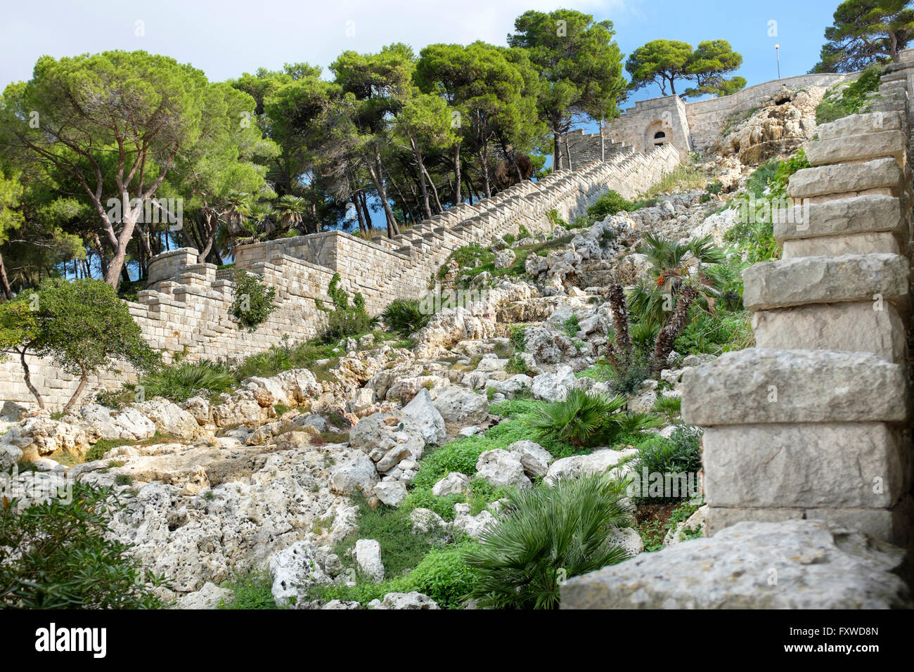 The final stage of the Puglia aqueduct is a man-made waterfall that ends in Santa Maria di Leuca Stock Photo