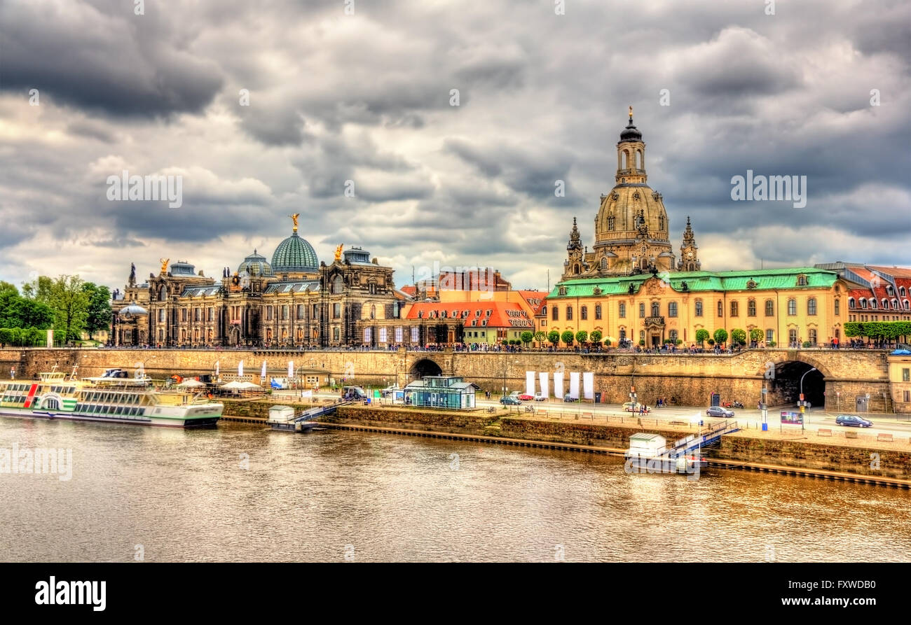 Dresden on bank of Elbe river Stock Photo