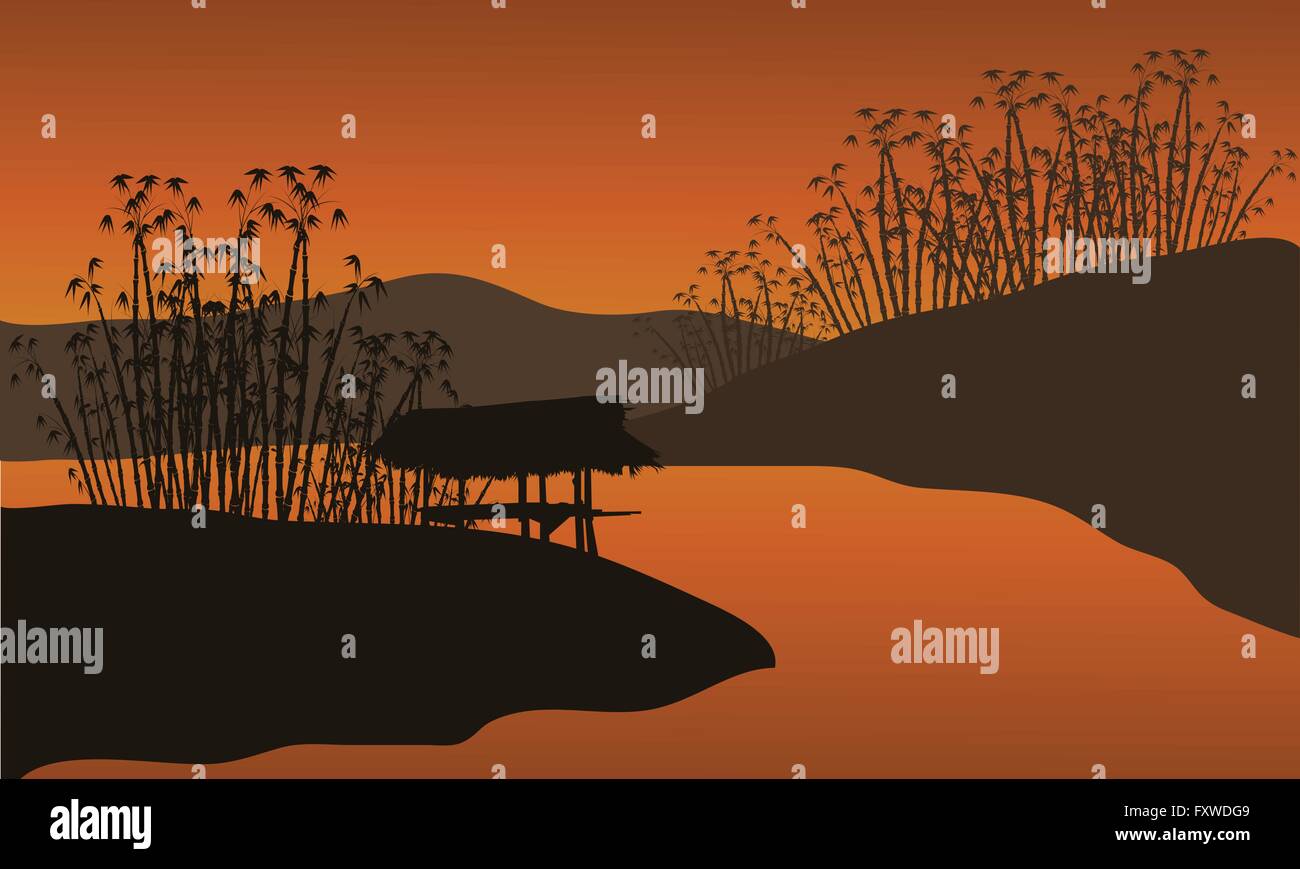 Illustration of a hut at the riverbank Stock Vector Image & Art - Alamy