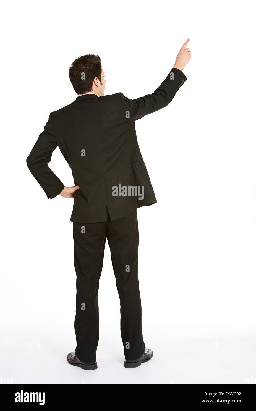 Businessman isolated on white with props Stock Photo - Alamy