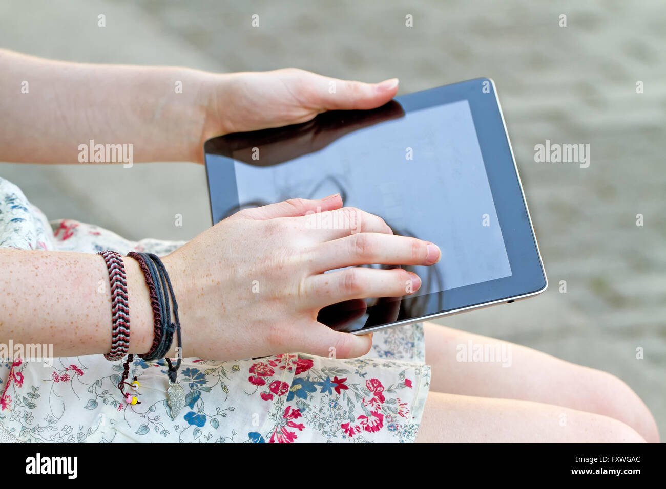 Young woman with tablet Stock Photo