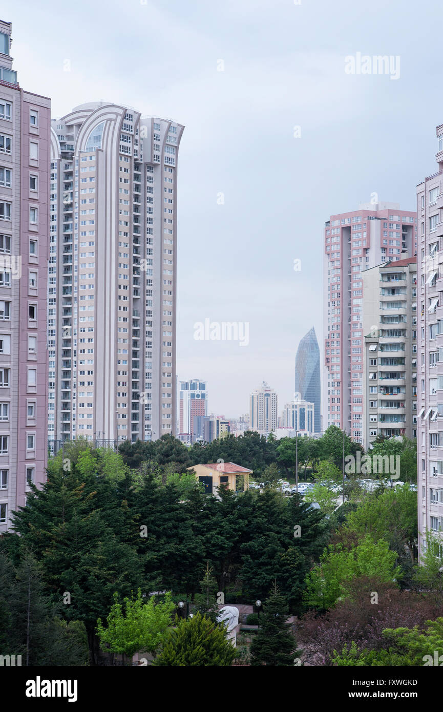 Atasehir is the new banking quarter of Istanbul with banks, hotels, massive gated communities and lots of highways. Stock Photo