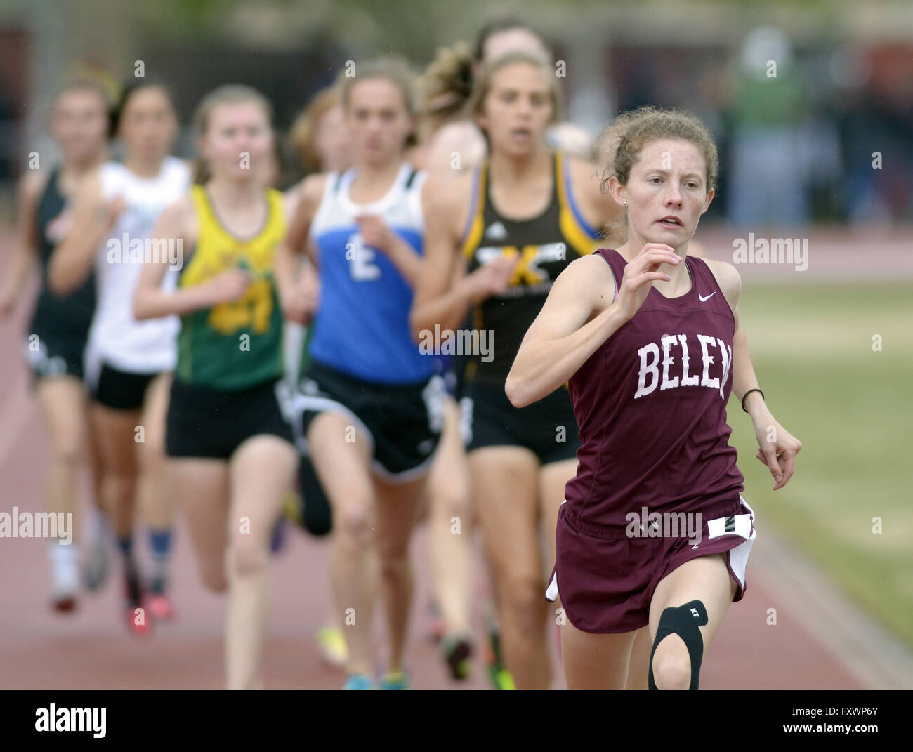 Usa. 18th Apr, 2016. SPORTS -- Belen's Arena Lewis pulled away from the