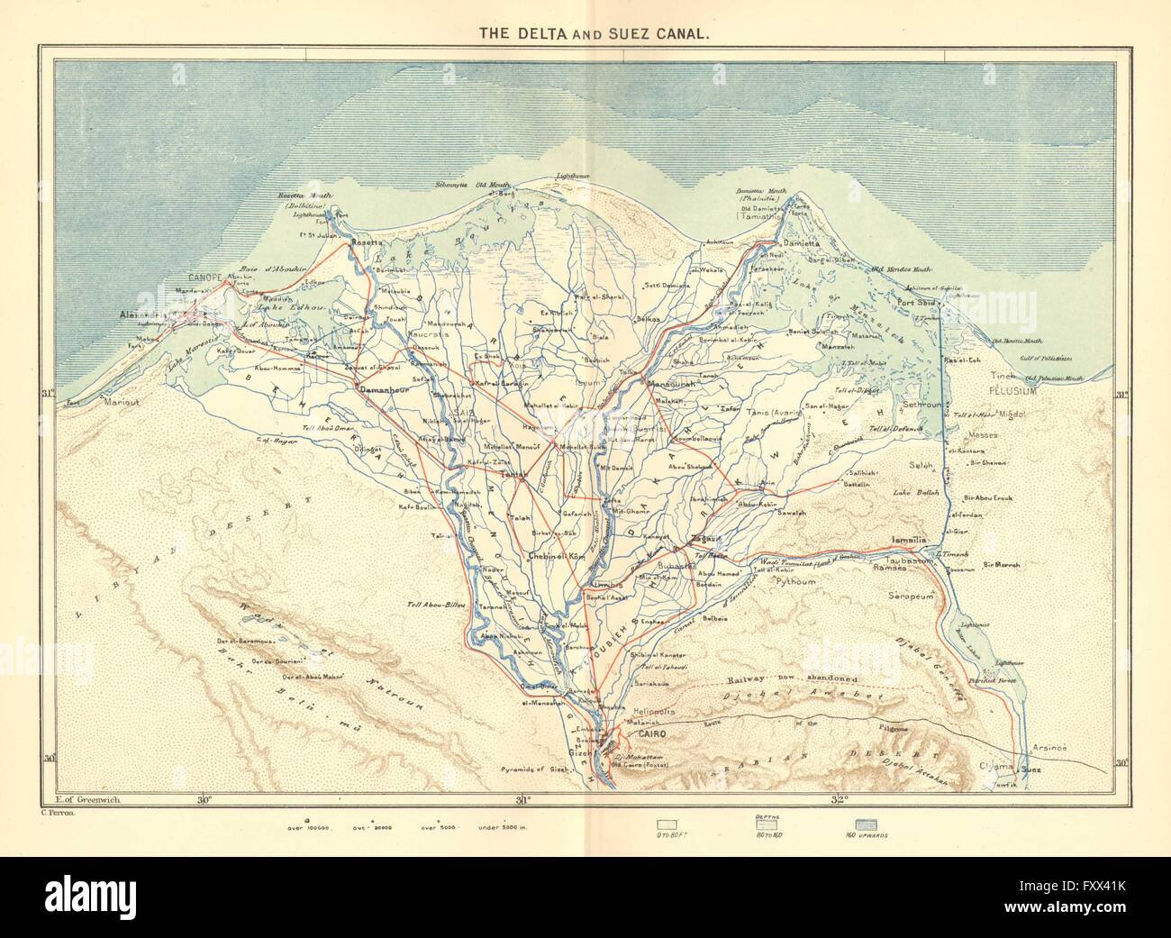 EGYPT: Delta & Suez Canal, c1885 antique map Stock Photo