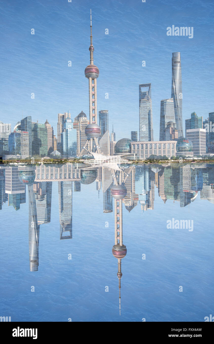 Shanghai skyline double exposure Stock Photo
