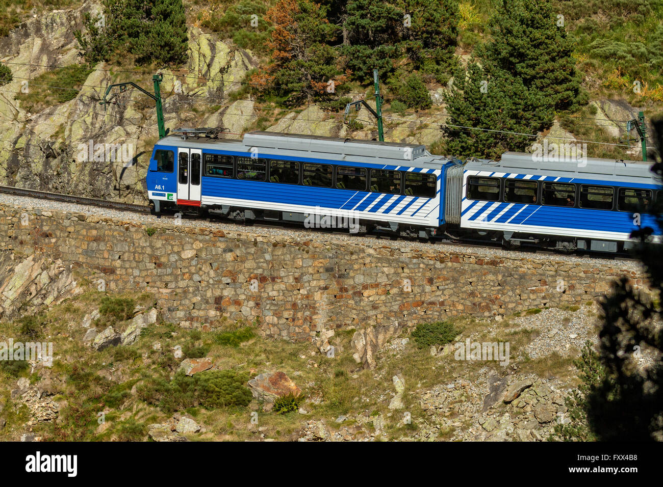 Cogwheel railway in the valley of Nuria Catalan Pyrenees Stock Photo