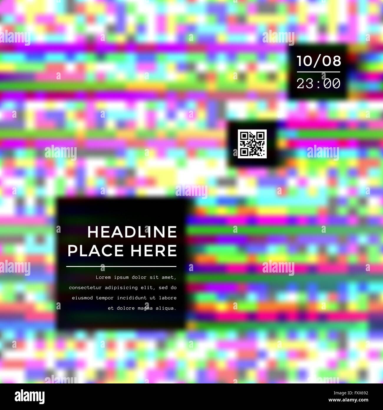 vector vibrant color abstract digital glitch art square flyer qr code poster banner template Stock Vector