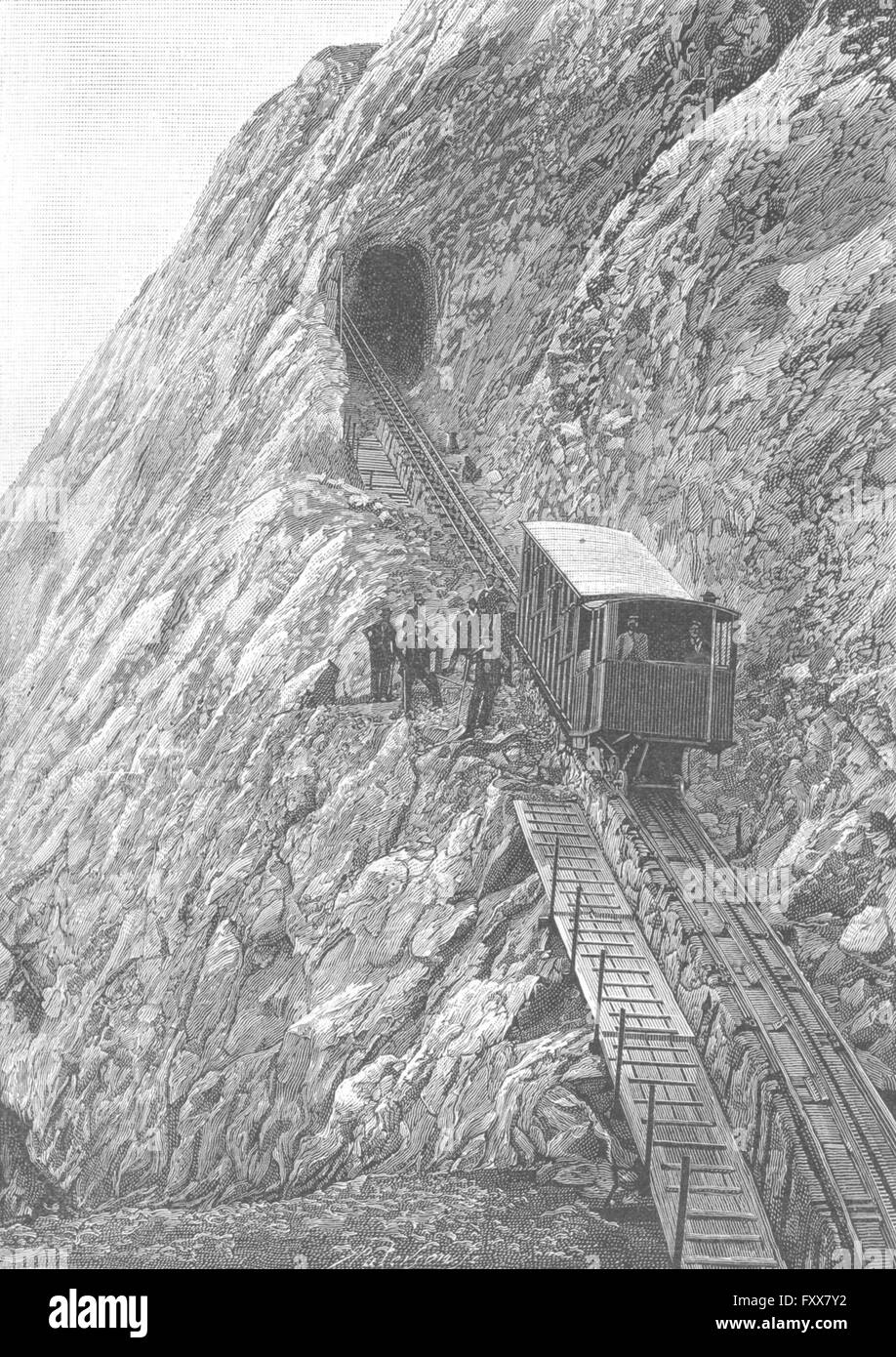 SWITZERLAND: Pilatus Railway, antique print 1891 Stock Photo