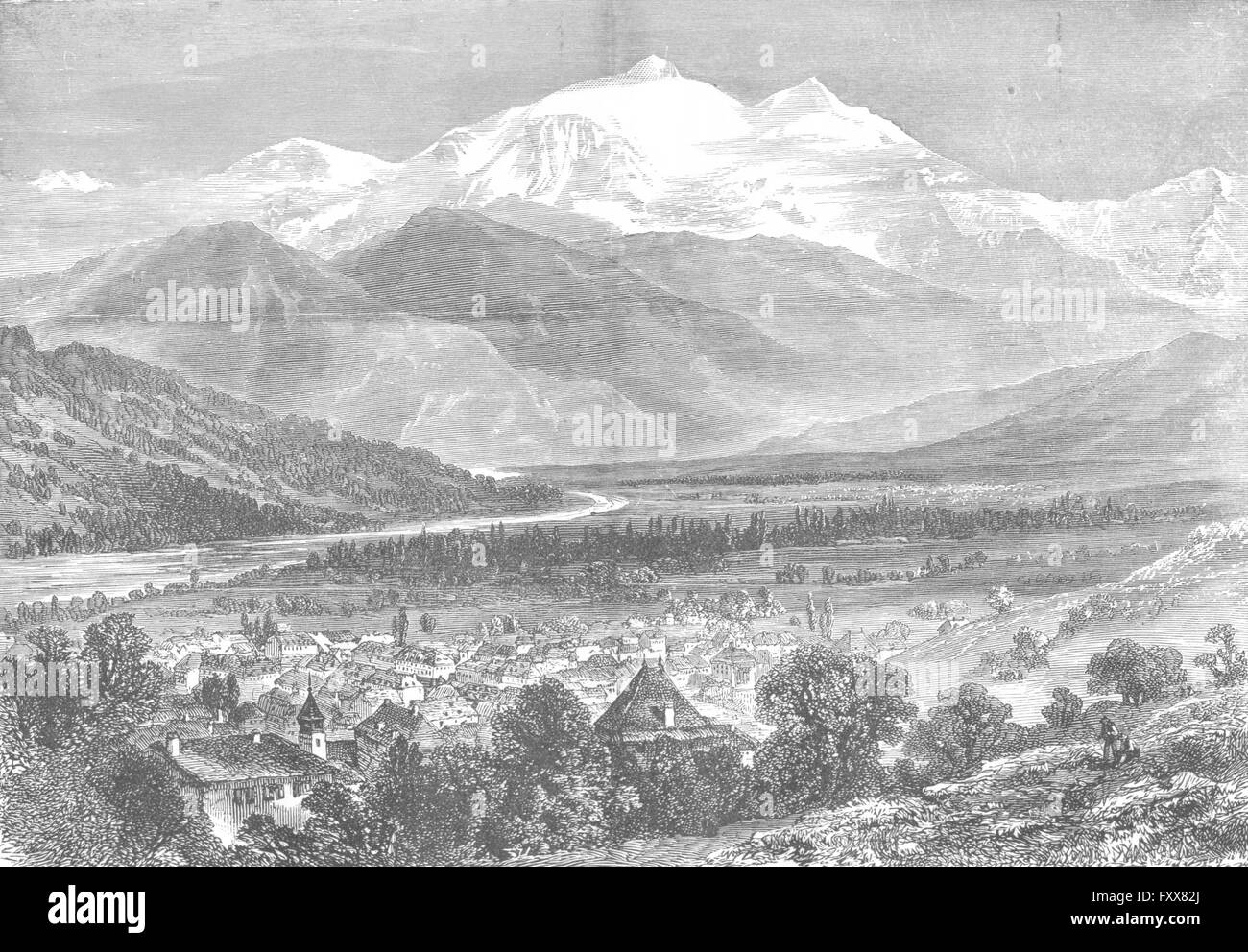 MONT BLANC: Valley Chamonix, Sallenches, antique print 1891 Stock Photo