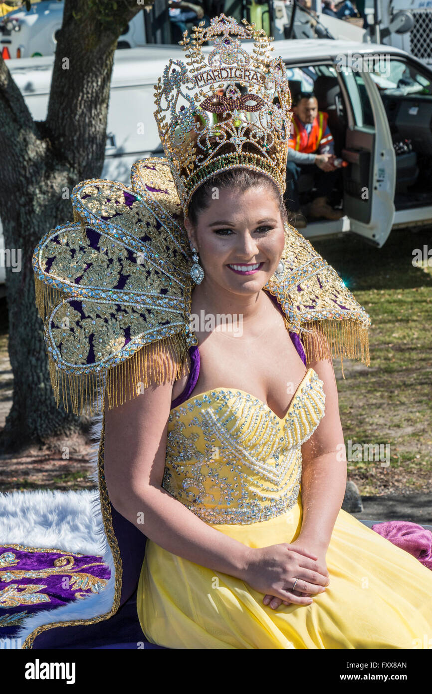 Parade queen, part of Mardi Gras royalty during family friendly Mardi ...