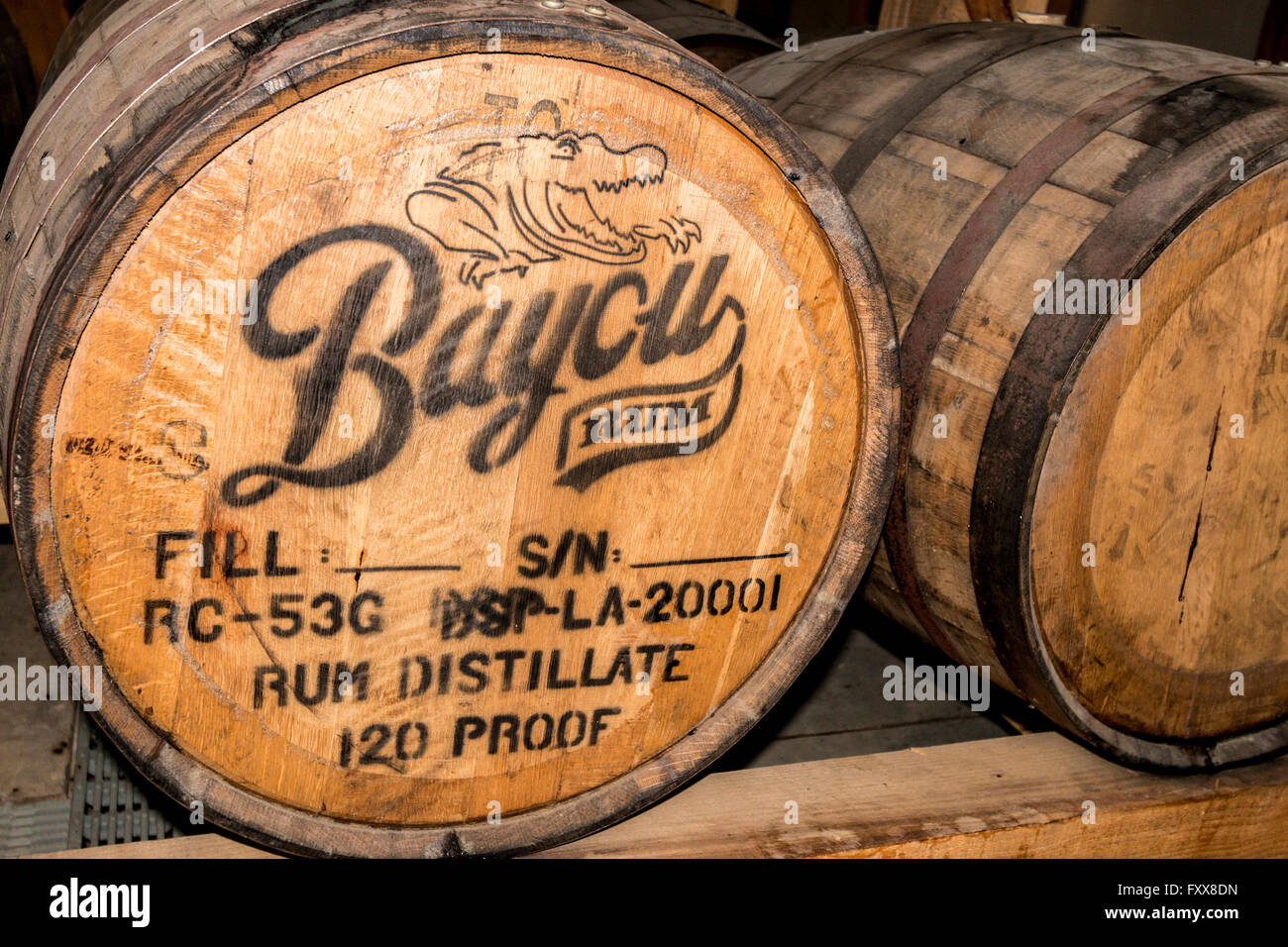 Oak barrels used to age run at Bayou Rum factory Stock Photo Alamy