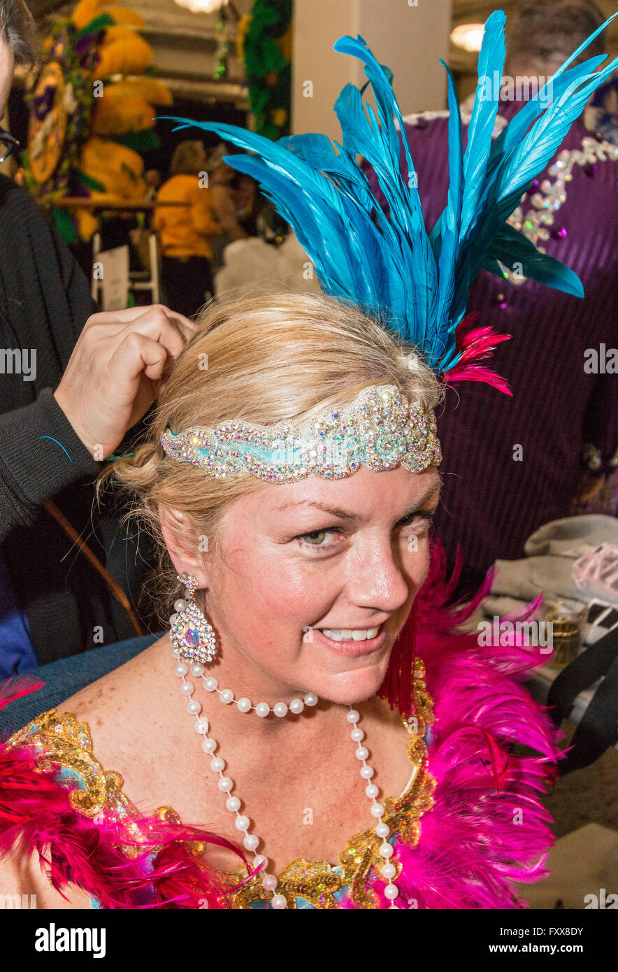 One of the krewe revelers getting ready for a parade of krewes during