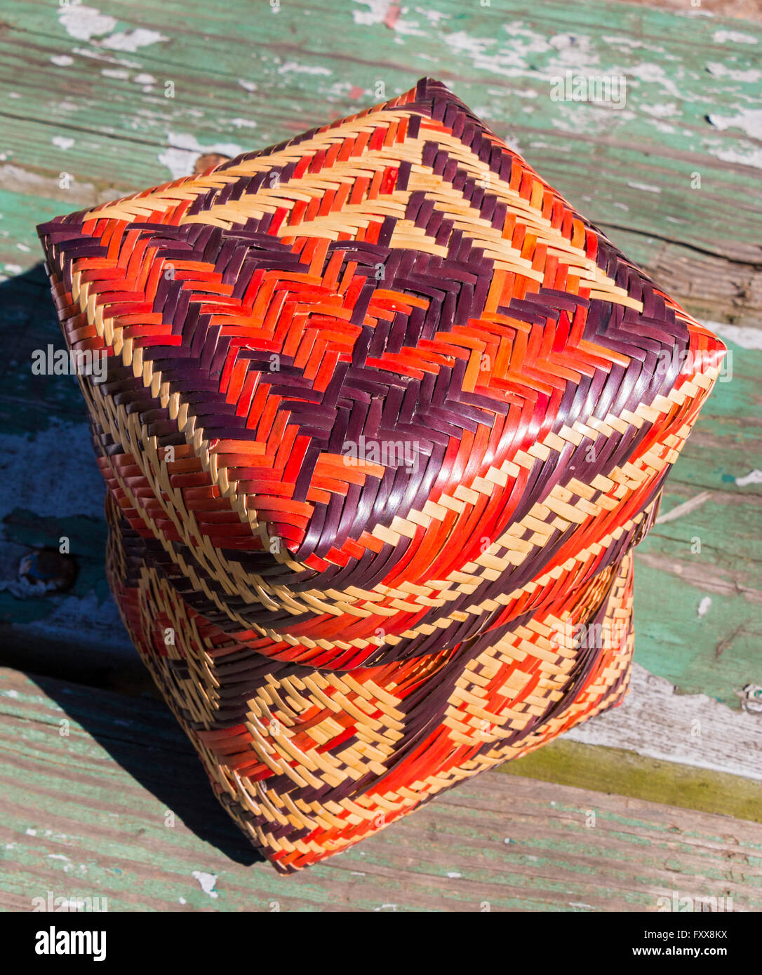 Chitimacha basket, Waxtik Kani, double weave, on display at Chitimacha