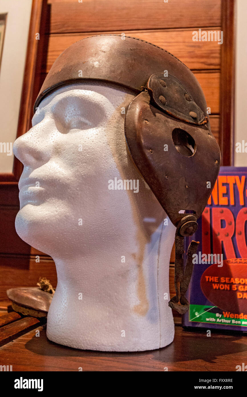 Circa 1899 leather football helmet. Stock Photo