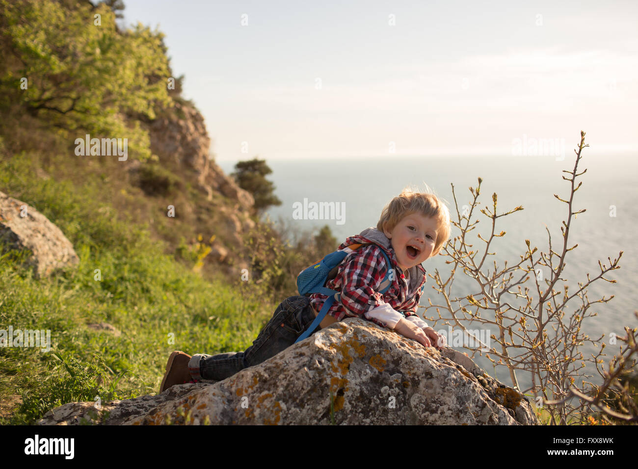 Little Boy Travel In Mountains Stock Photo - Alamy