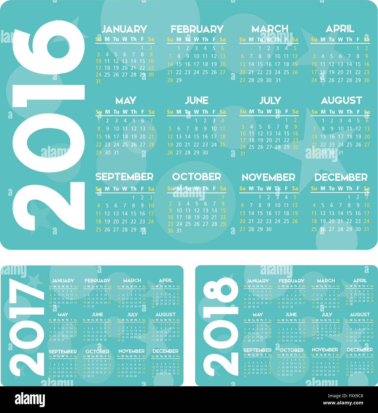 calendar 2016 2017 2018 vector Stock Vector