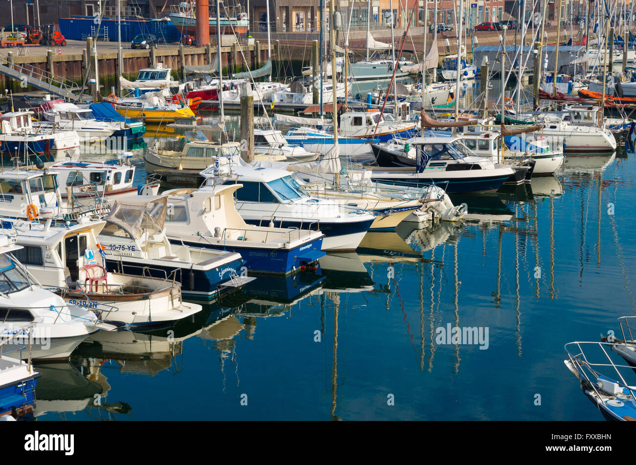 SCHEVENINGEN, NETHERLANDS - OCTOBER 3, 2015: Yachts in Scheveningen marina on a sunny day Stock Photo