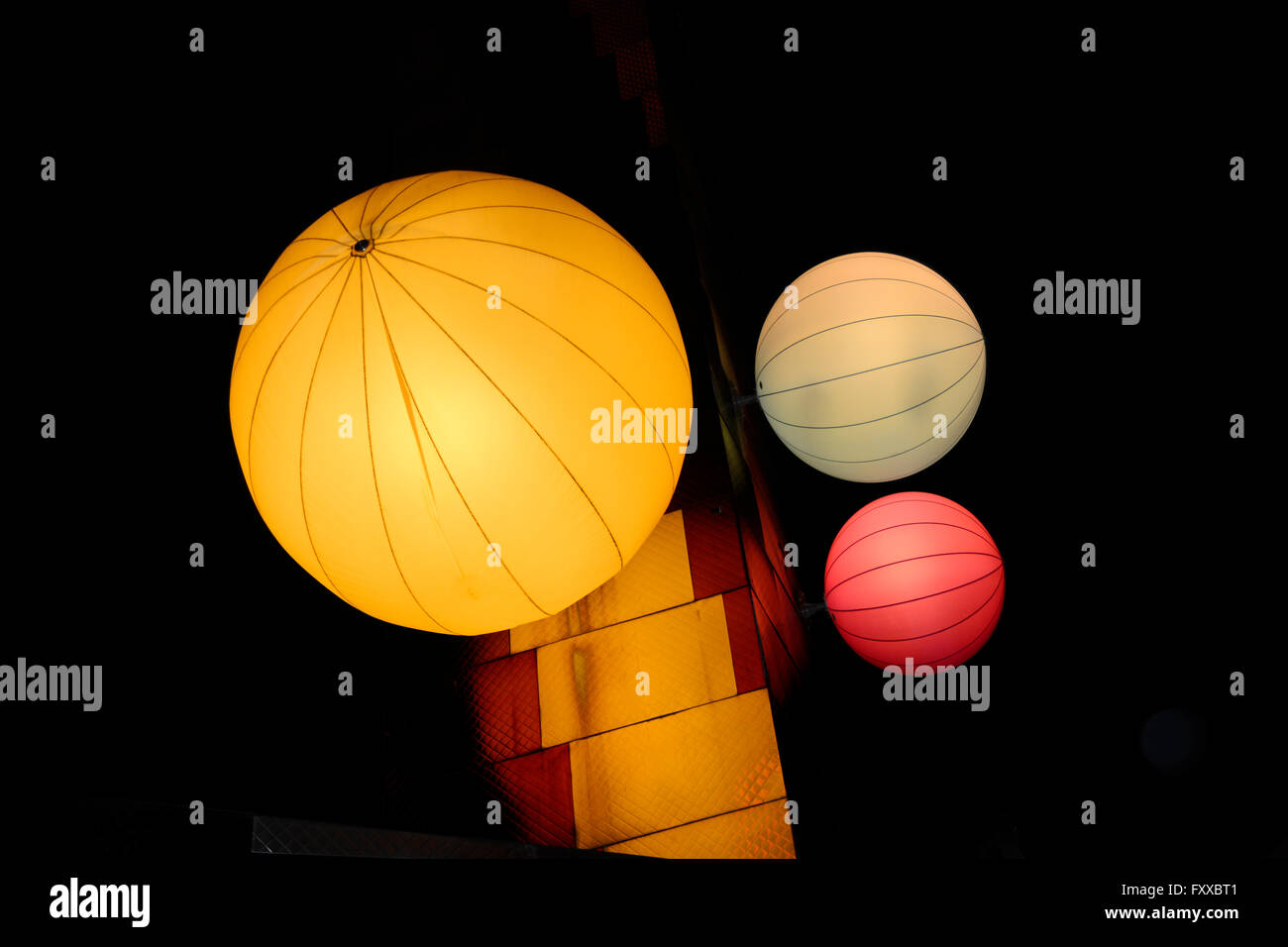 Round lights at Disneyland village Paris France at night Stock Photo