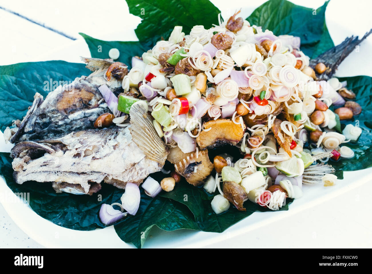 Fried Fish with Herbs ( Thai Food Stock Photo Alamy