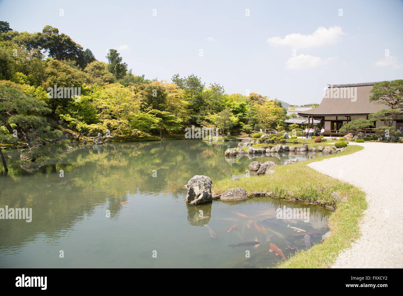 The lake in the Zen gardens of the Golden Pavilion - Kinkaku-ji - in Kyoto, Japan. Stock Photo