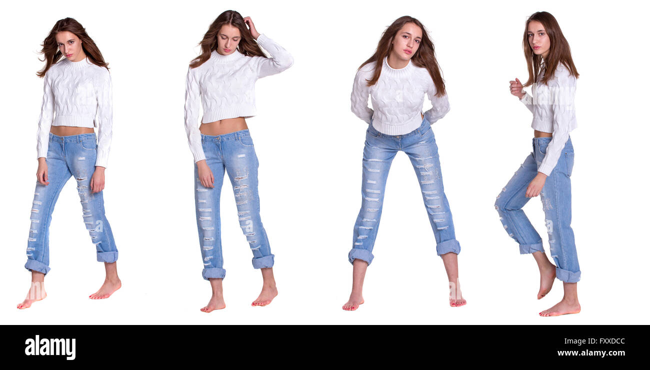 Young woman in jeans barefoot hi-res stock photography and images - Alamy