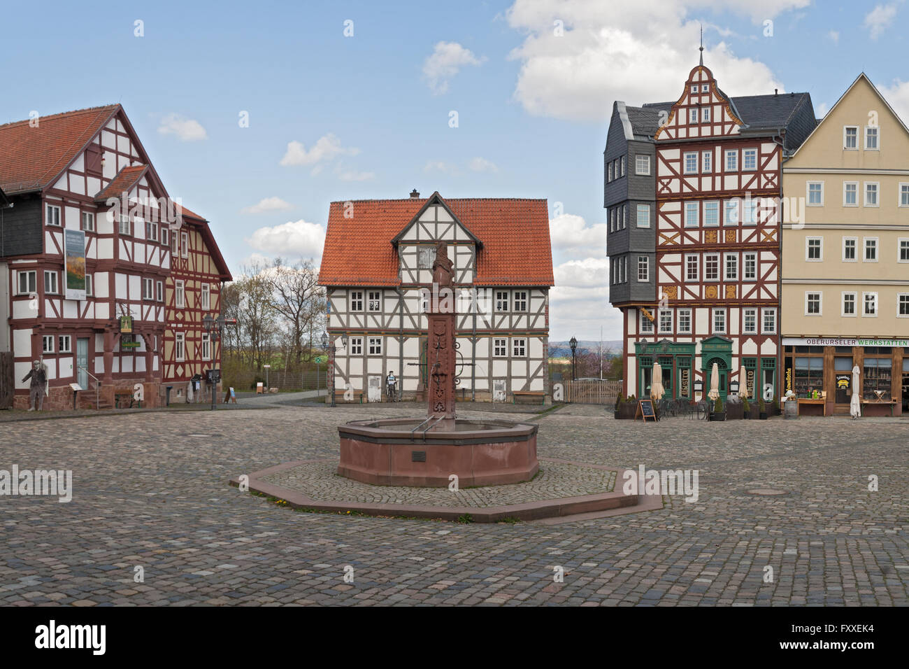 the marketplace in the open air museum Hessenpark, Neu Anspach, Germany Stock Photo