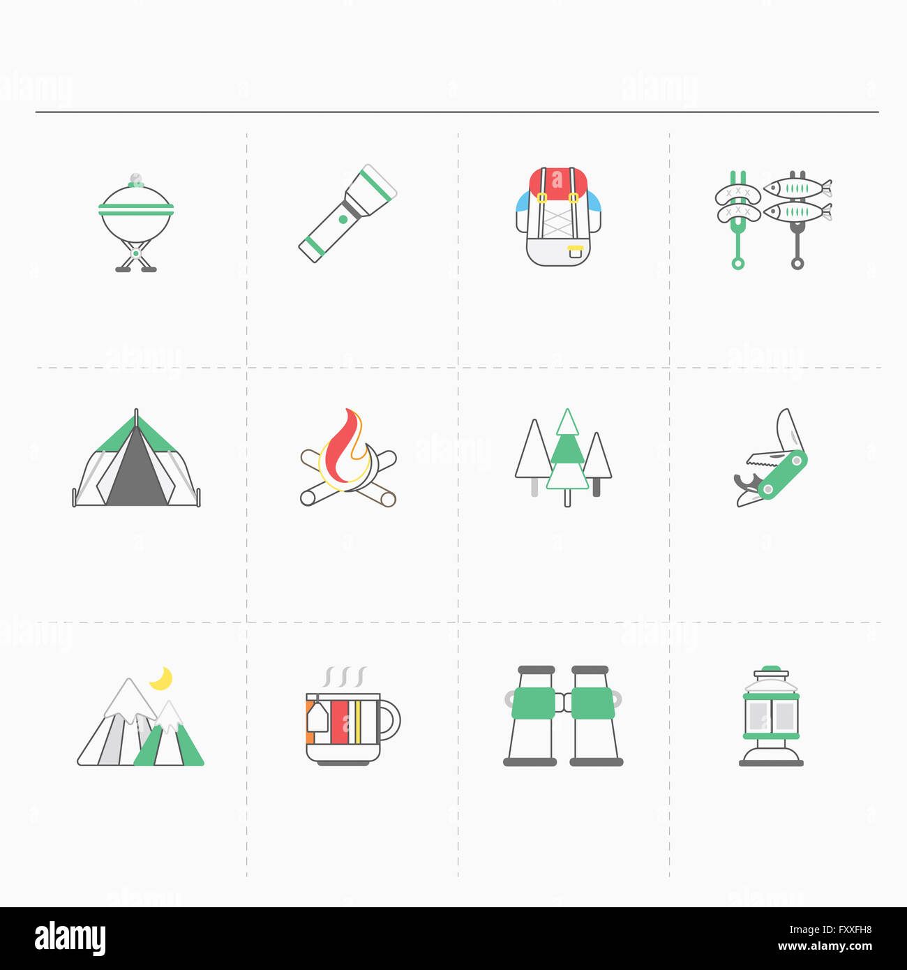 Set of various line icons related to camping Stock Photo - Alamy