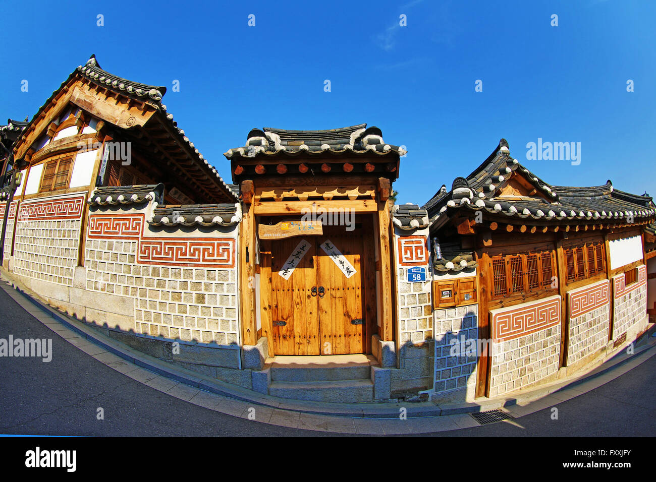 Street scene in the old town of Bukchon Hanok village in Seoul, Korea Stock Photo