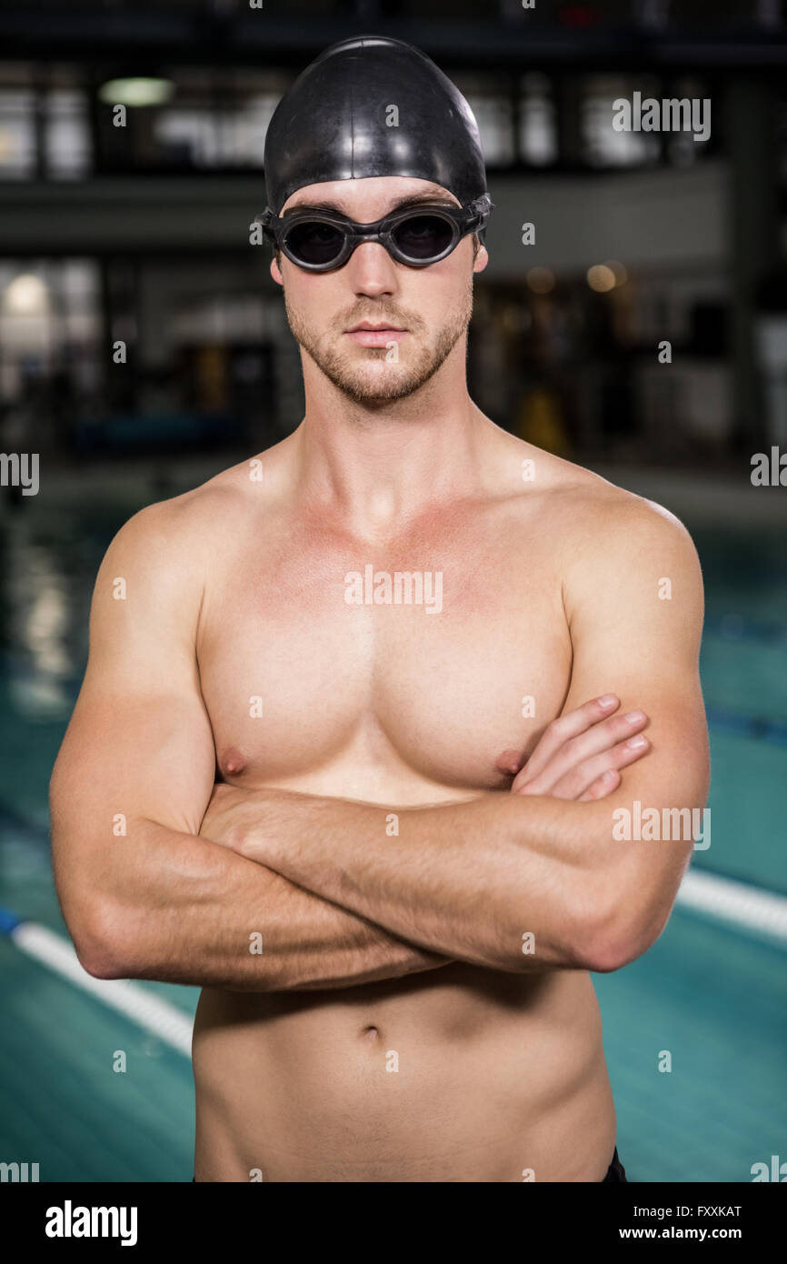 Swimmer wearing swimming goggles and cap Stock Photo