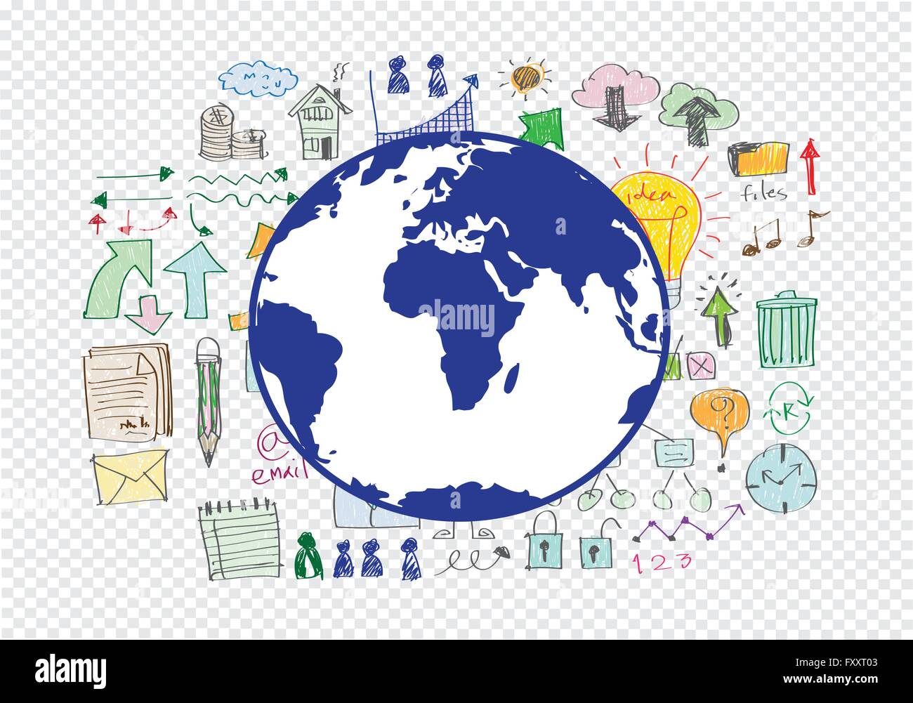 Hand doodle Business icon set idea design on transparent background ...