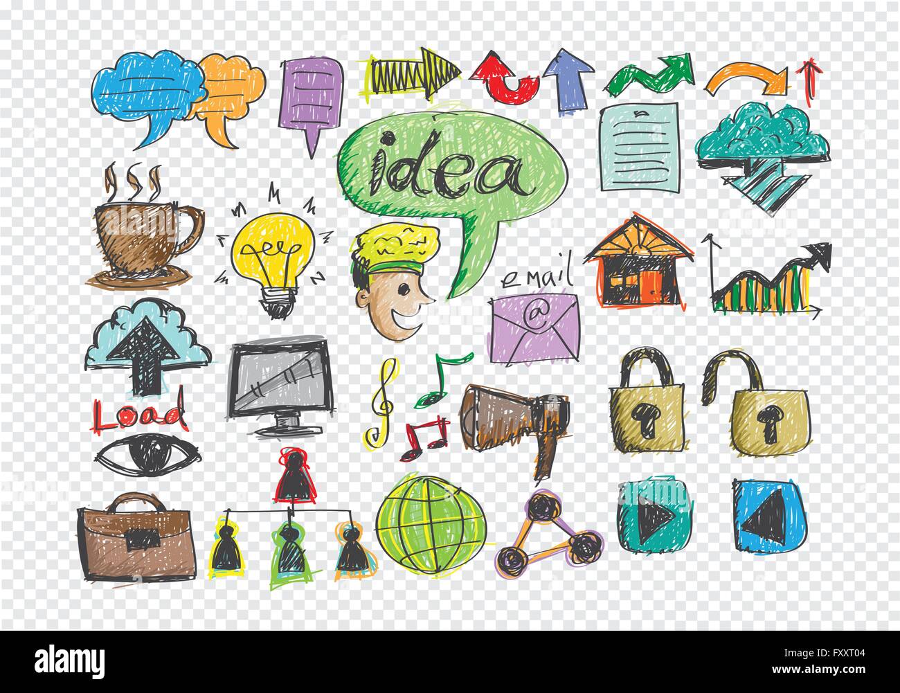 Hand doodle Business icon set idea design on transparent background ...