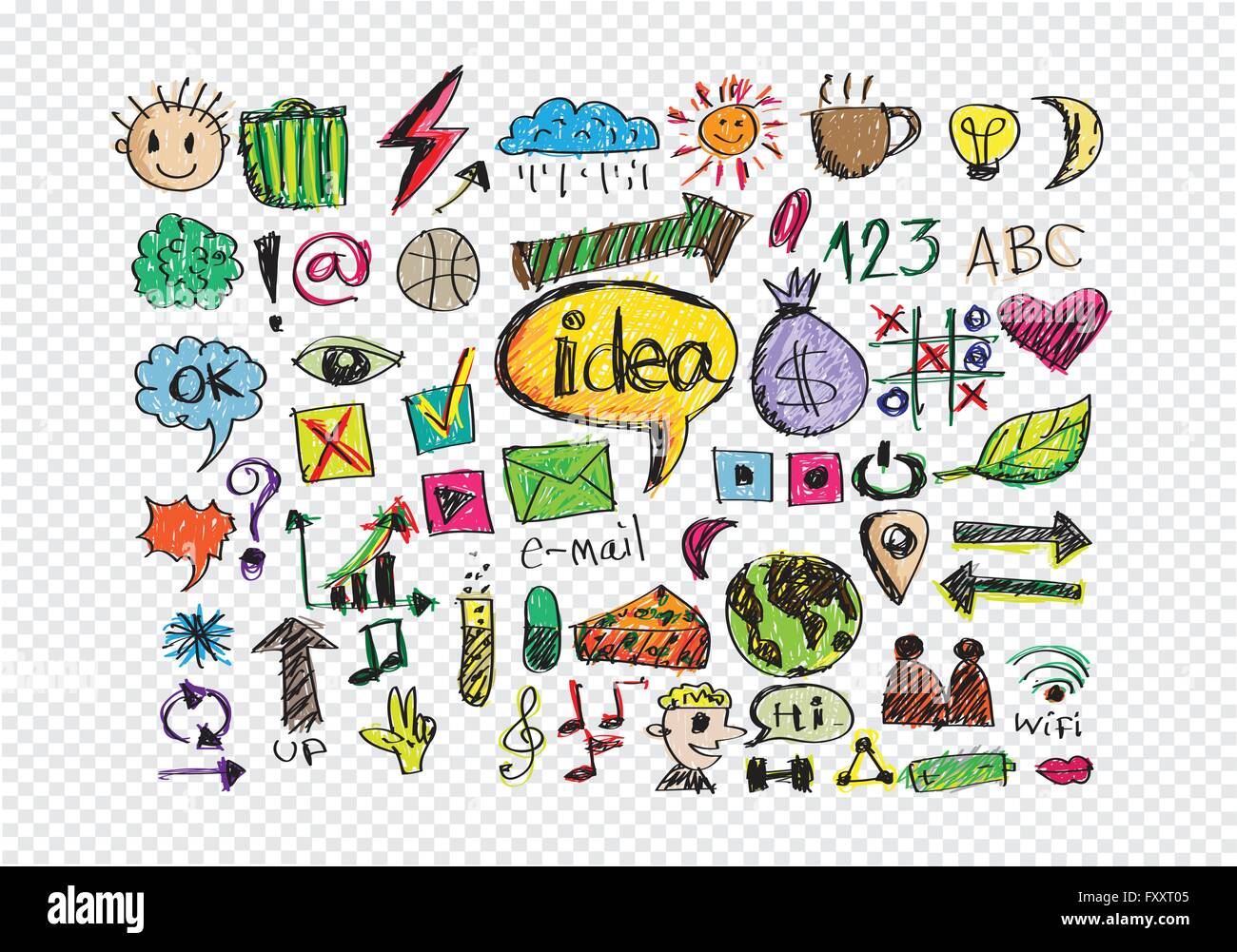 Hand doodle Business icon set idea design on transparent background ...