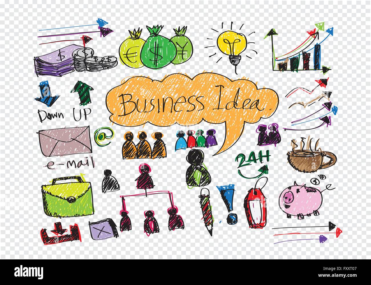 Hand doodle Business icon set idea design on transparent background ...
