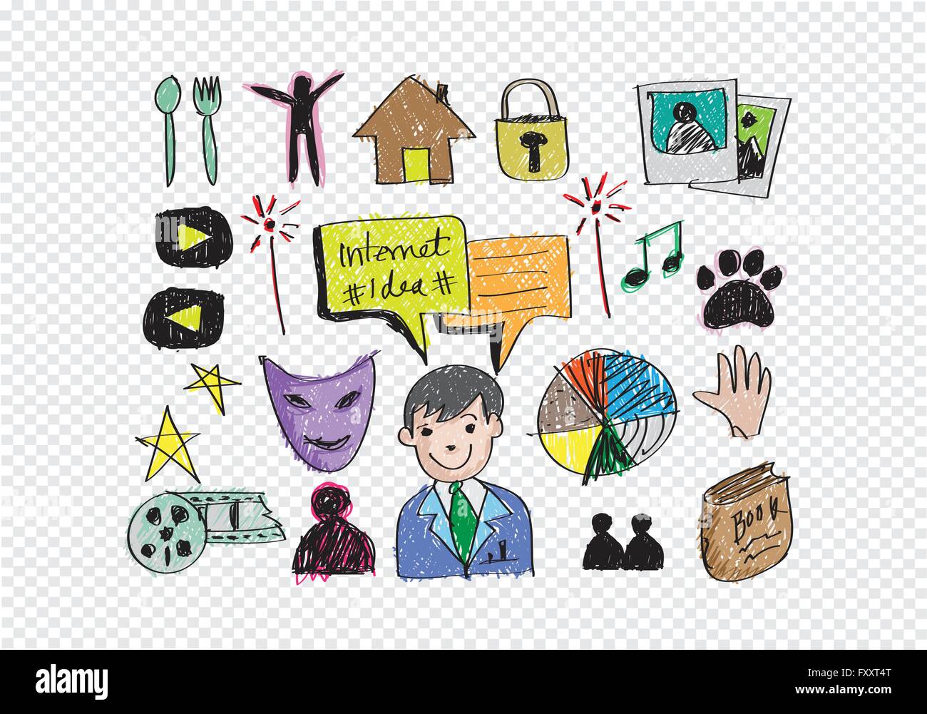 Hand doodle Business icon set idea design on transparent background ...